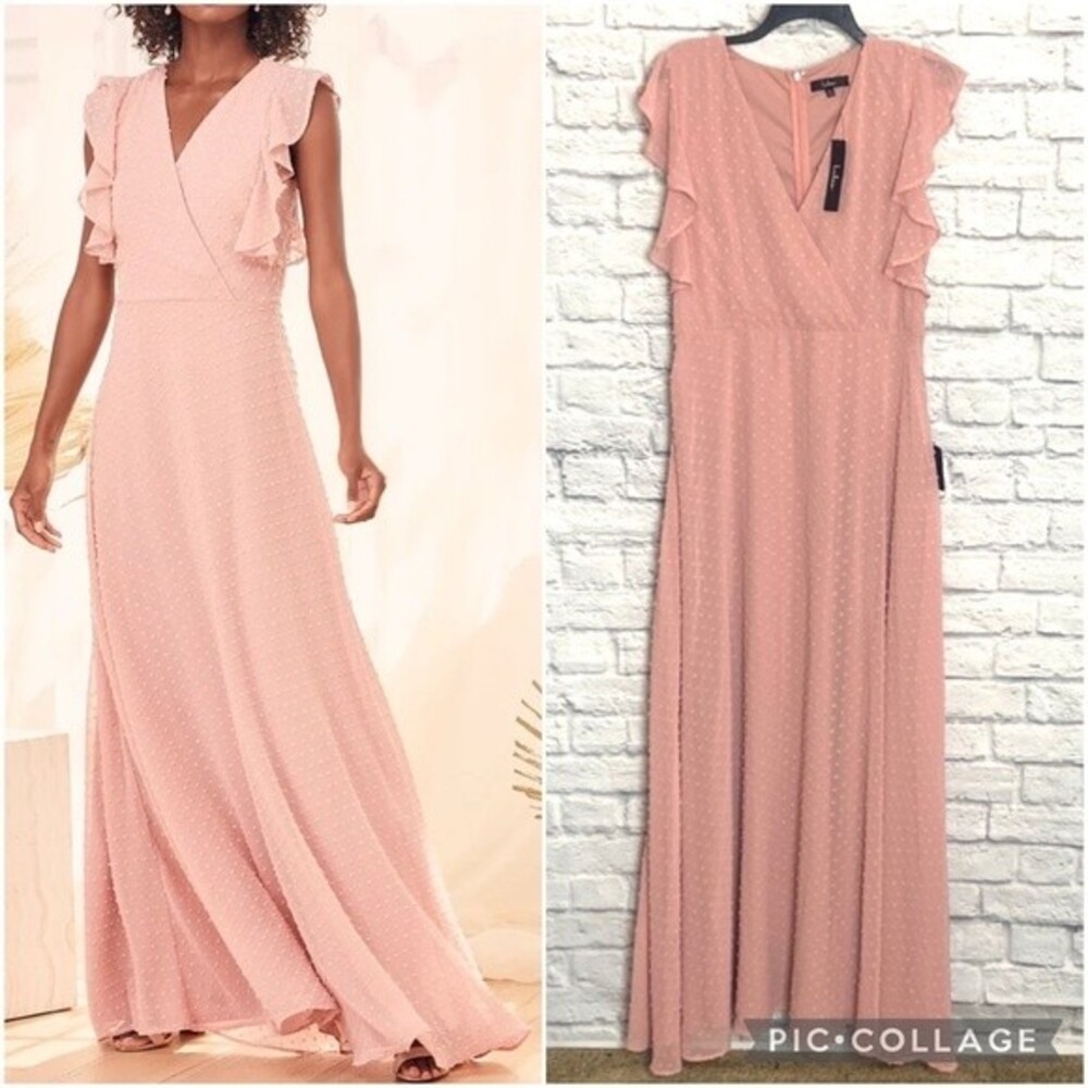 Lulus Sweetest Forever Rose Swiss Dot Surplice Ruffled Maxi Dress size XL